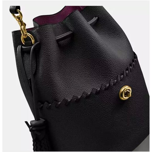 NWOT COACH Lora Whipstitch Black Leather Bucket Bag - Picture 4 of 12